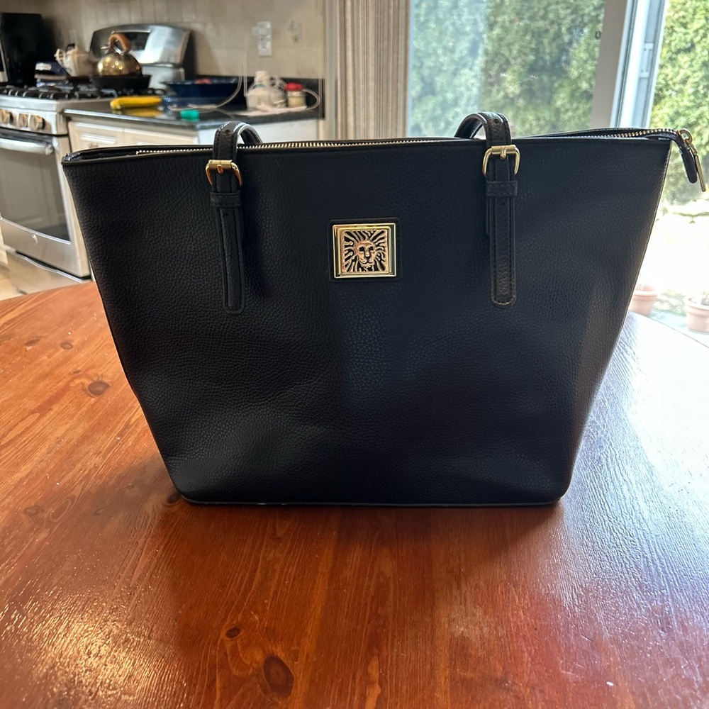 Anne Klein Black Leather Tote Bag